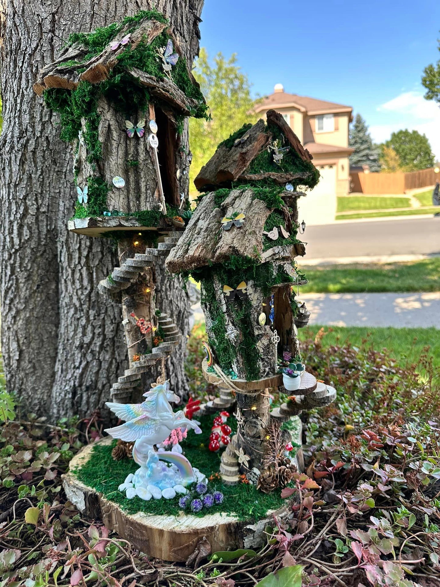 Handmade Fairy House Decorated Completely Inside and Out with Lights