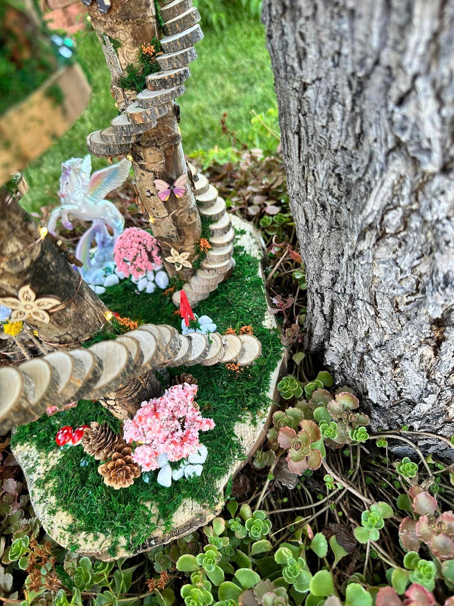 Handmade Fairy House Decorated Completely Inside and Out with Lights