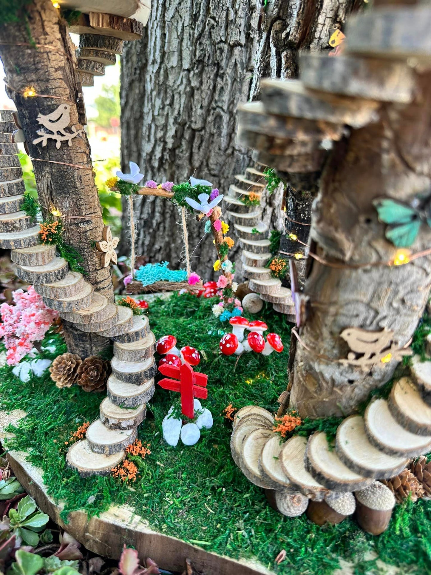 Handmade Fairy House Decorated Completely Inside and Out with Lights